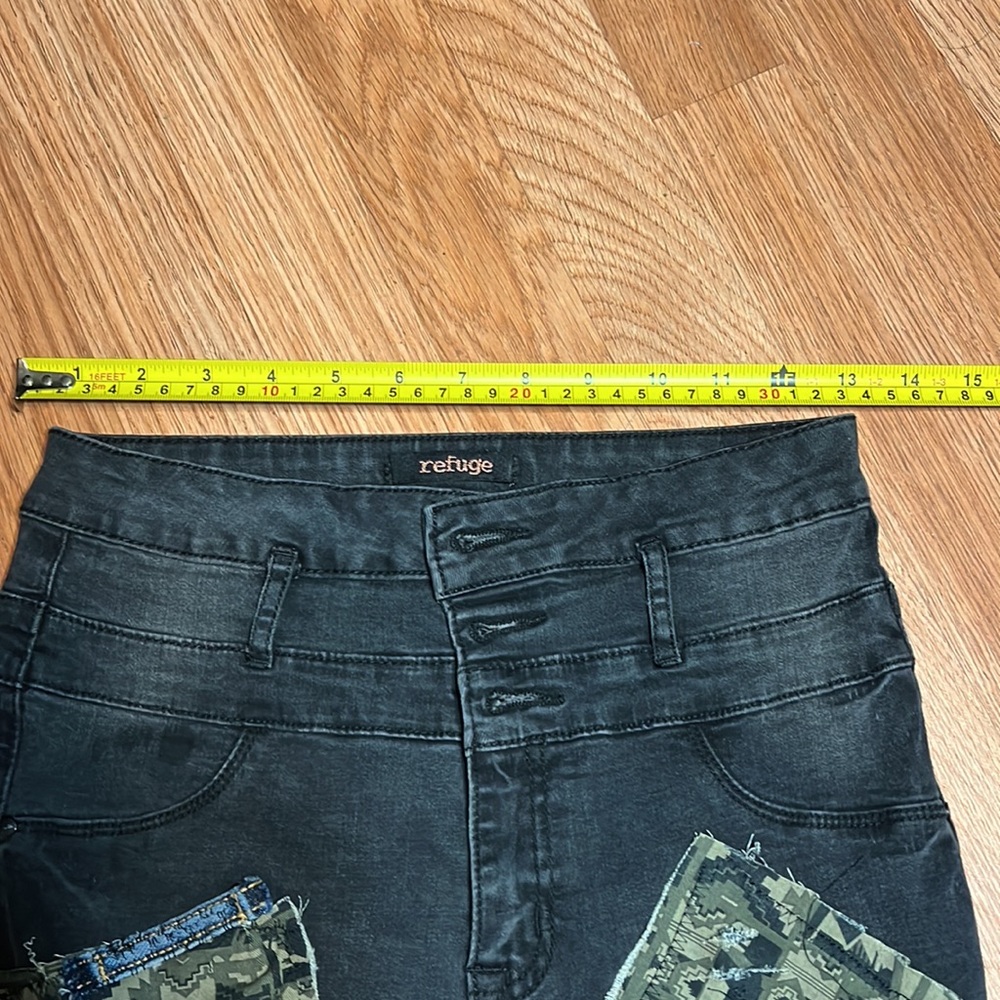 Upcycled Patchwork Black Refuge Black Jean Shorts - image 8